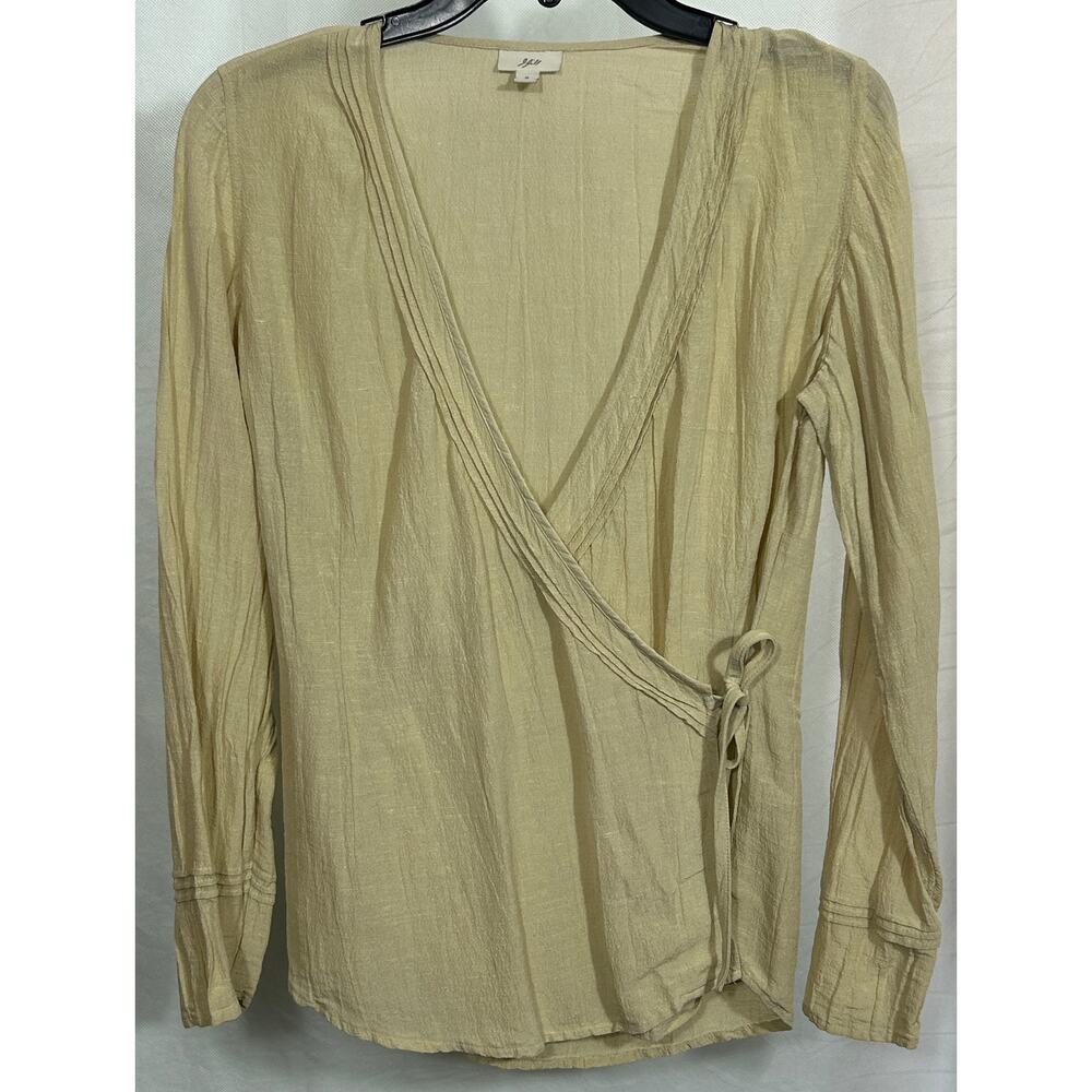 J. Jill Hemp Silk Wrap Blouse Beige Long Sleeve Top Women’s Size Small